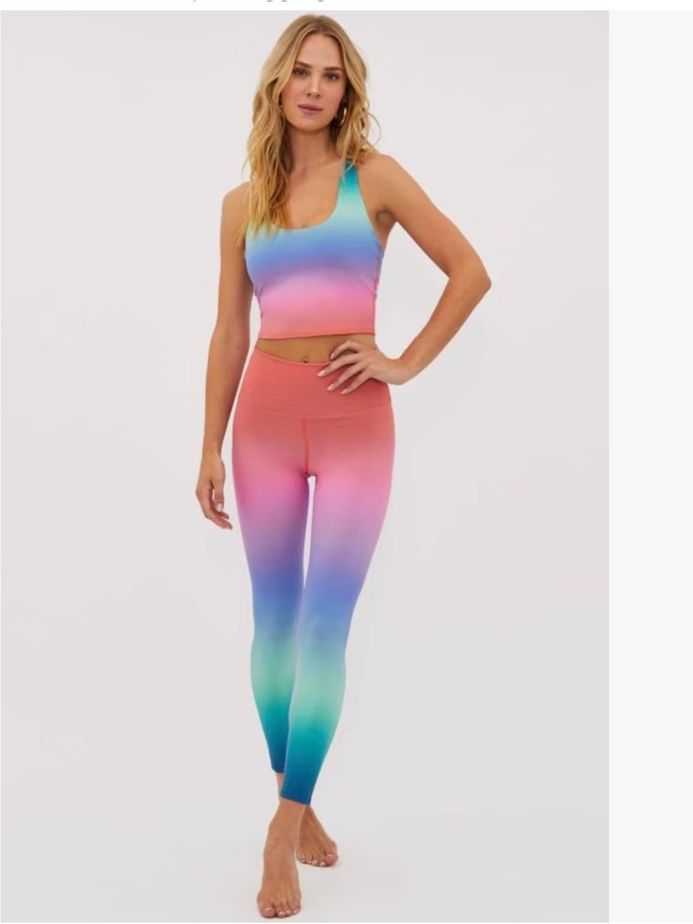 Beach Riot Piper Leggings and matching crop tank top in High Tide Ombré